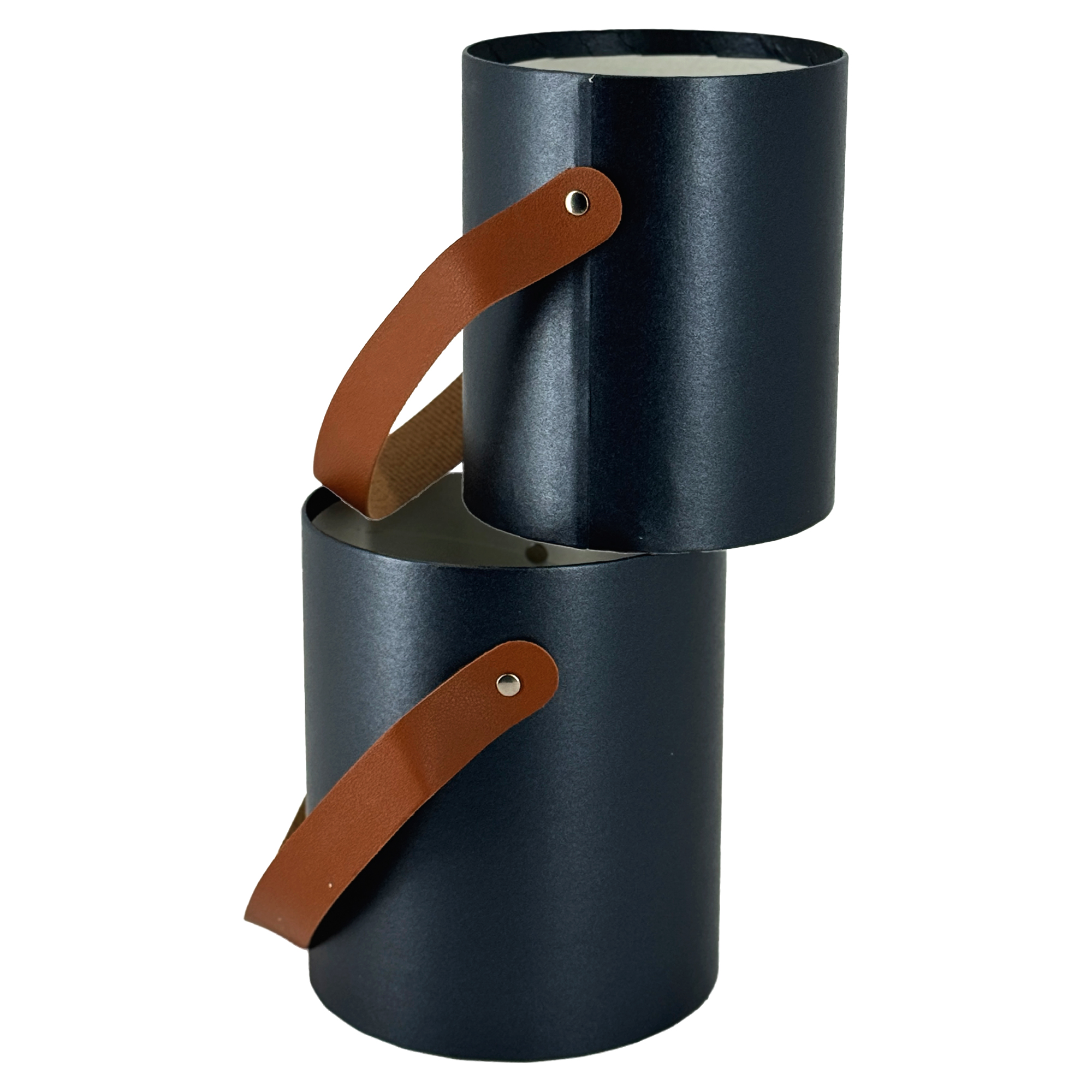 Коробка шляпная, D14хH17,5 см, D12хH15,5 см, набор (2 шт), без крышки, с ручкой Черный