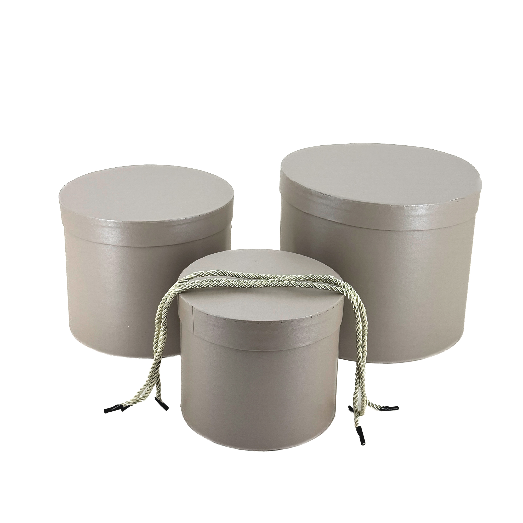 Коробка шляпная, D23xH19,5 см, D18,5xH17 см, D16xH15 см, набор (3 шт), с крышкой, ручкой Бежевый