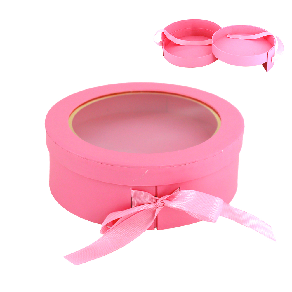 Коробка подарочная, D19xH6,5 см, с окном Розовый