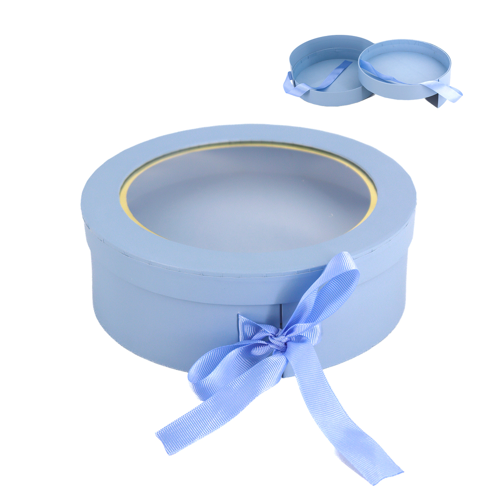 Коробка подарочная, D19хH6,5 см, с окном Голубой
