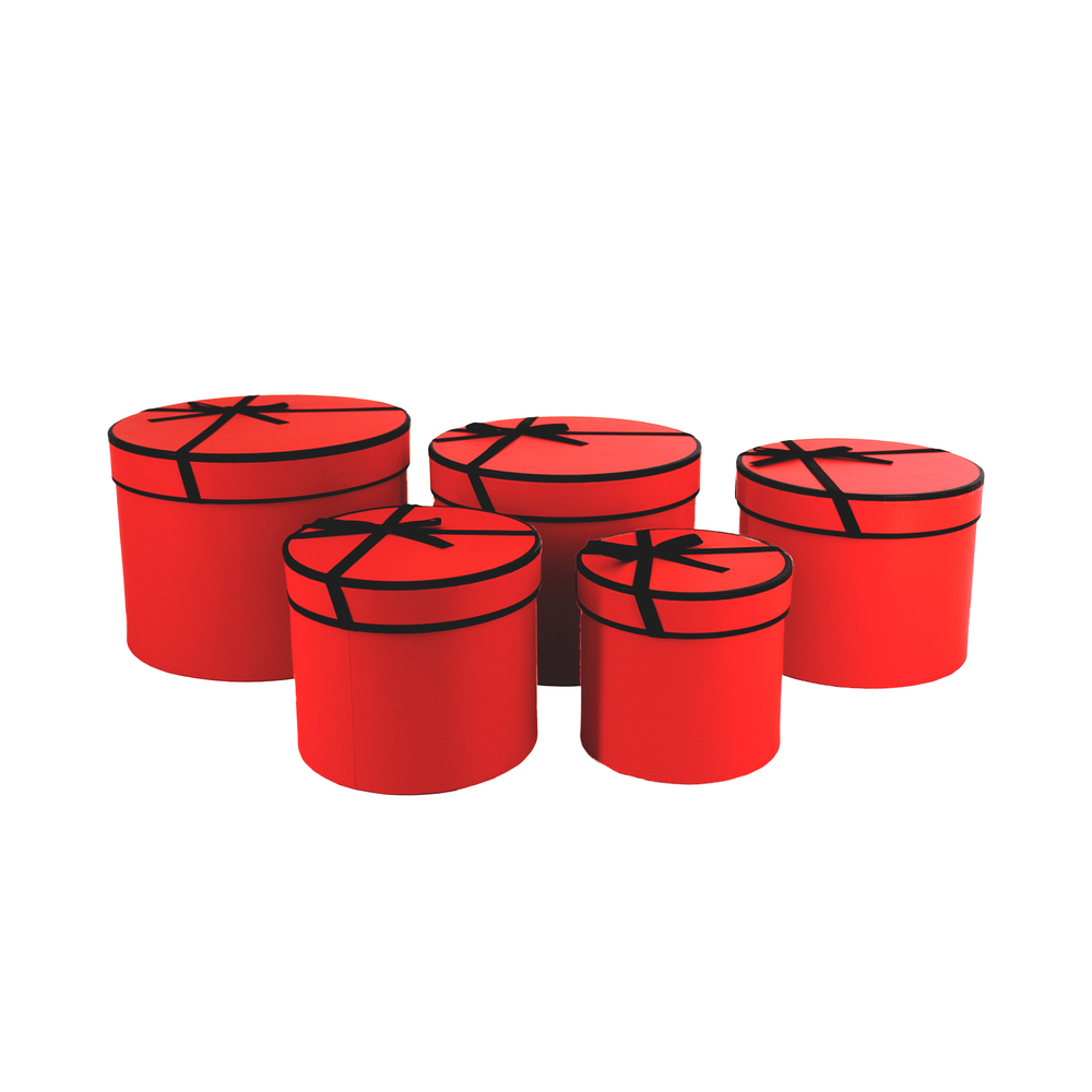 Коробка шляпная, D24xH17 см - D14xH12 см, набор (5 шт) Красный