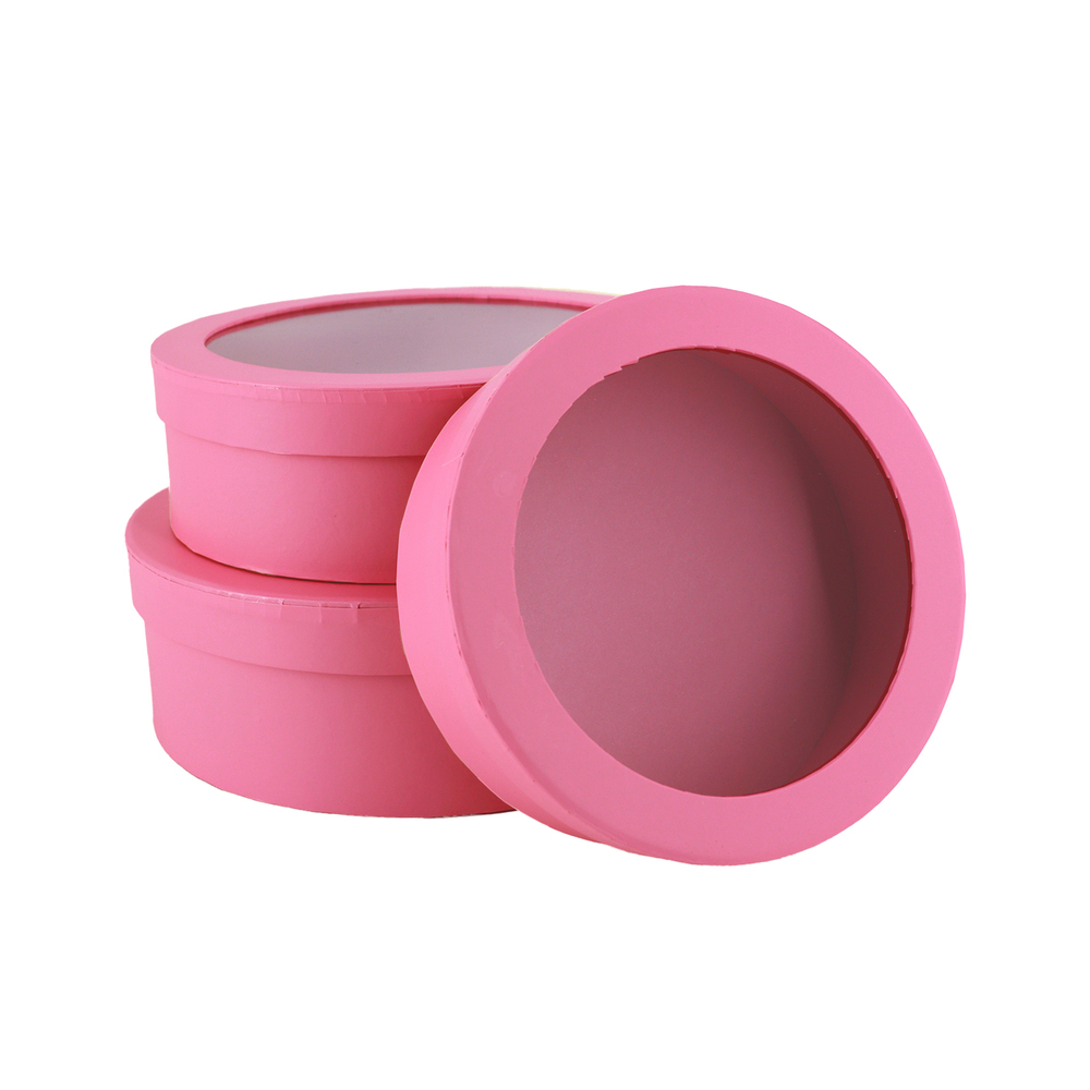 Коробка шляпная, D25хH8 см, D21хH7 см, D18х6 см, набор (3 шт), с окном