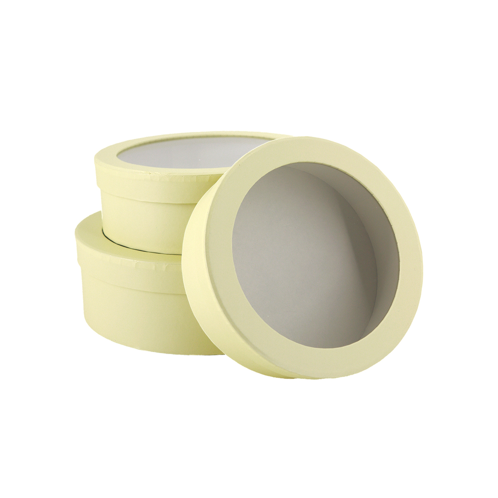 Коробка шляпная, D25хH8 см, D21хH7 см, D18х6 см, набор (3 шт), с окном Бежевый