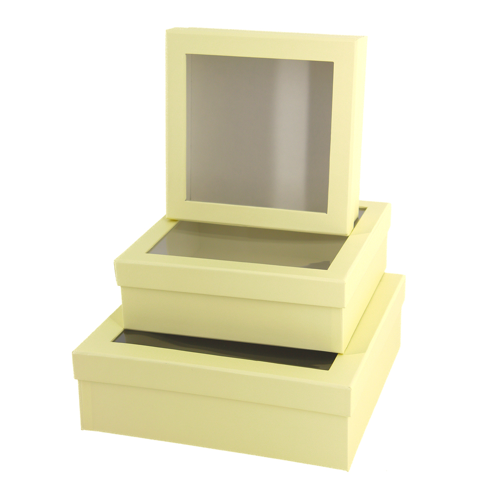 Коробка подарочная, D25хH8см, D21хH7 см, D18хH6 см, набор (3 шт), с окном Бежевый