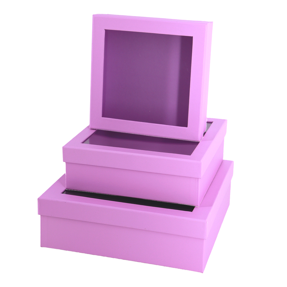 Коробка подарочная, D25хH8см, D21хH7 см, D18хH6 см, набор (3 шт), с окном Фиолетовый