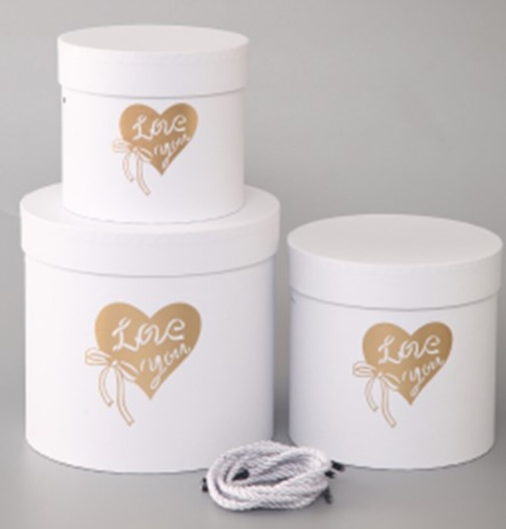 Коробка шляпная "Принт", D18xH17 см, D15xH14,5 см, D13xH12 см, набор (3 шт), с крышкой Белый