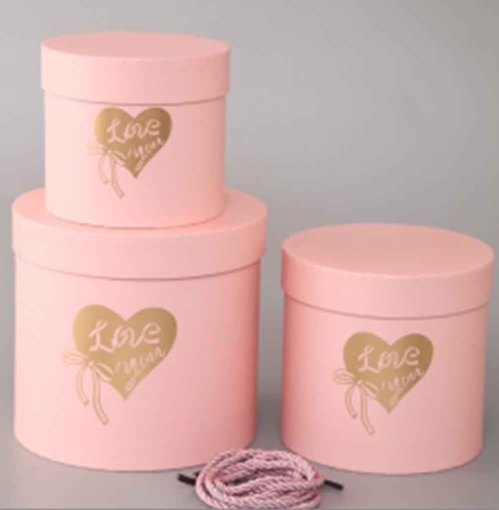 Коробка шляпная "Принт", D18xH17 см, D15xH14,5 см, D13xH12 см, набор (3 шт), с крышкой Розовый
