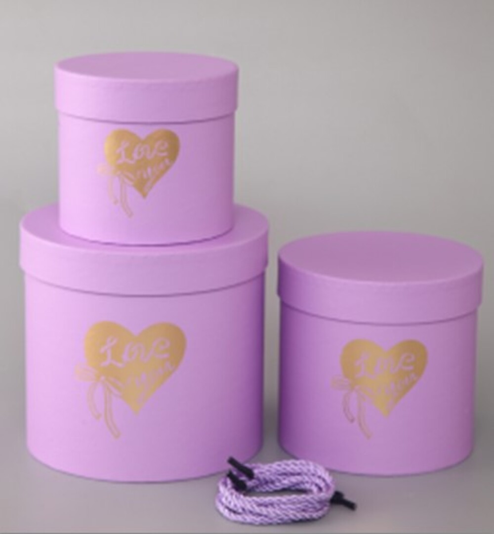 Коробка шляпная "Принт", D18xH17 см - D13xH12 см, набор (3 шт) Сиреневый