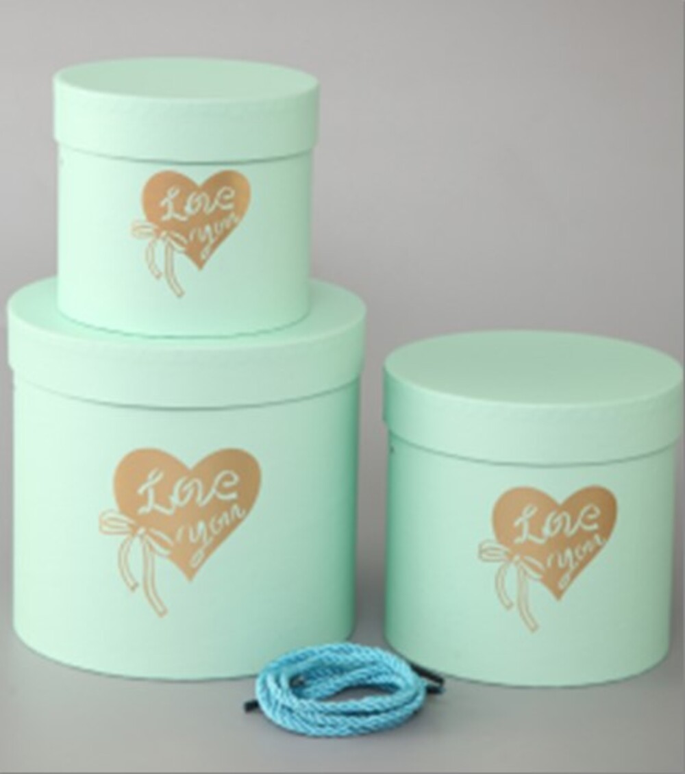 Коробка шляпная "Принт", D18xH17 см, D15xH14,5 см, D13xH12 см, набор (3 шт), с крышкой Светло-зелены