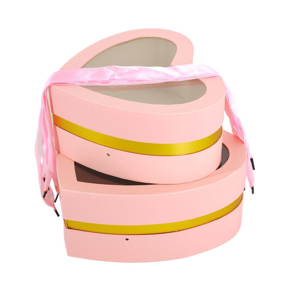 Коробка подарочная "Сердце", 29x26,5xH12 см, 25,5x23xH11 см, набор (2 шт), с окном Розовый