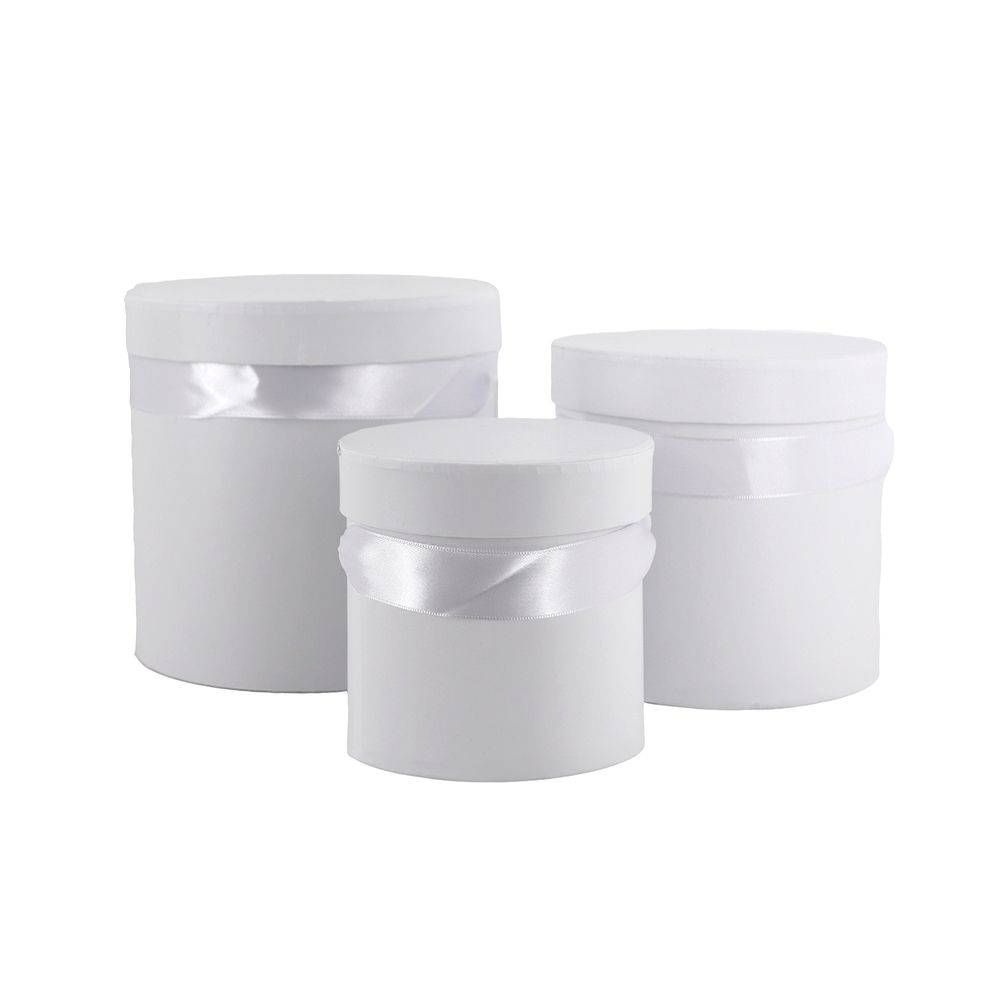 Коробка шляпная, D18xH17 см, D15xH14,5 см, D13xH12 см, набор (3 шт), с крышкой Белый