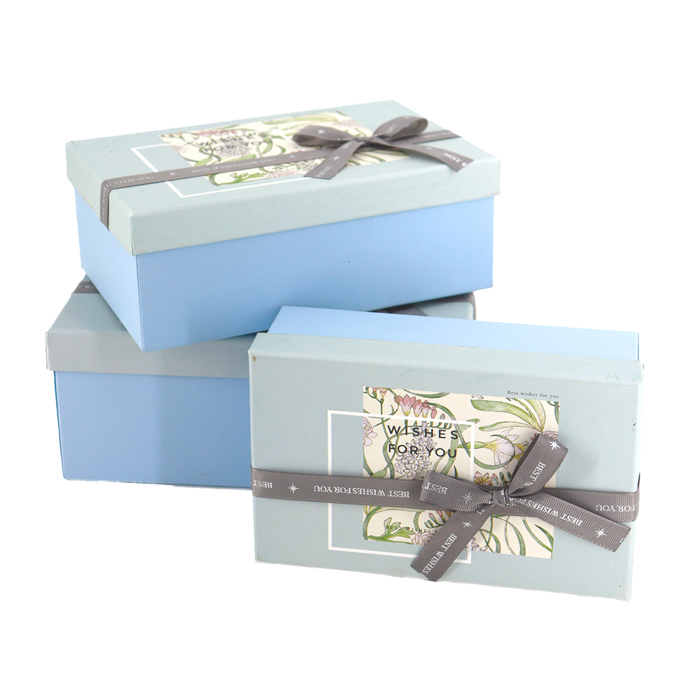 Коробка подарочная, 23x16xH10 см, 21x14xH8 см, 19x12xH6,5 см, набор (3 шт), с бантом Голубой