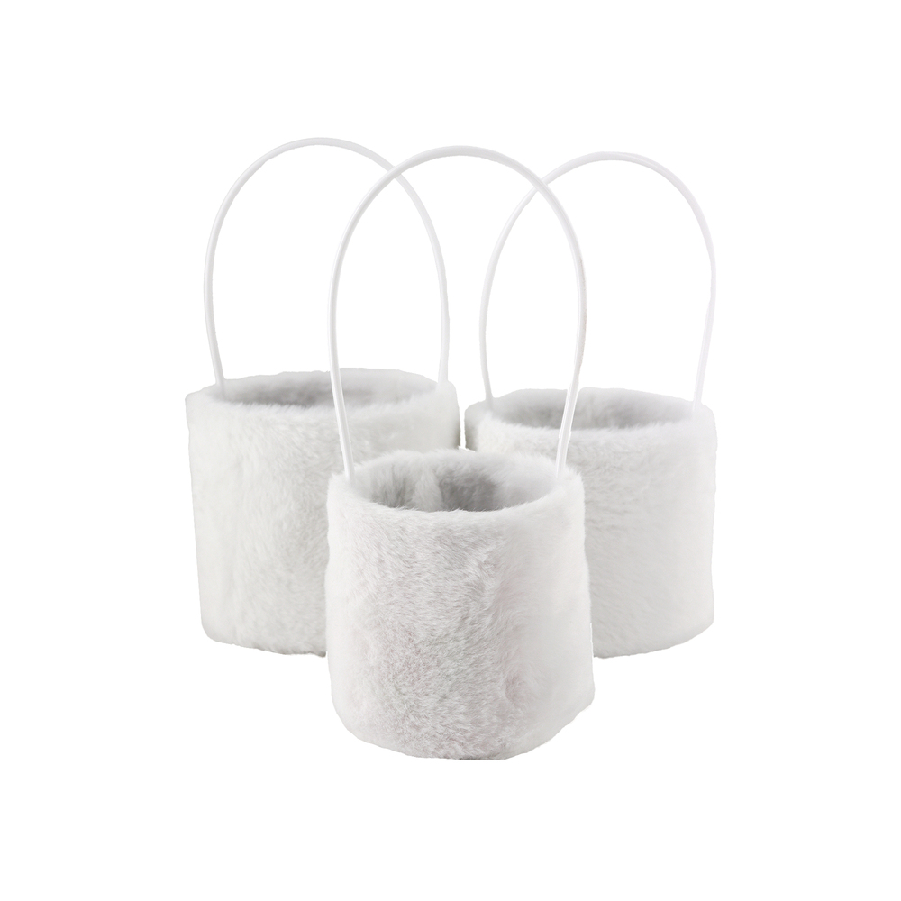 Коробка-кашпо (иск.мех, картон), D16xH14 см, D14,5xH12, D12хH12 см, набор (3 шт) Белый