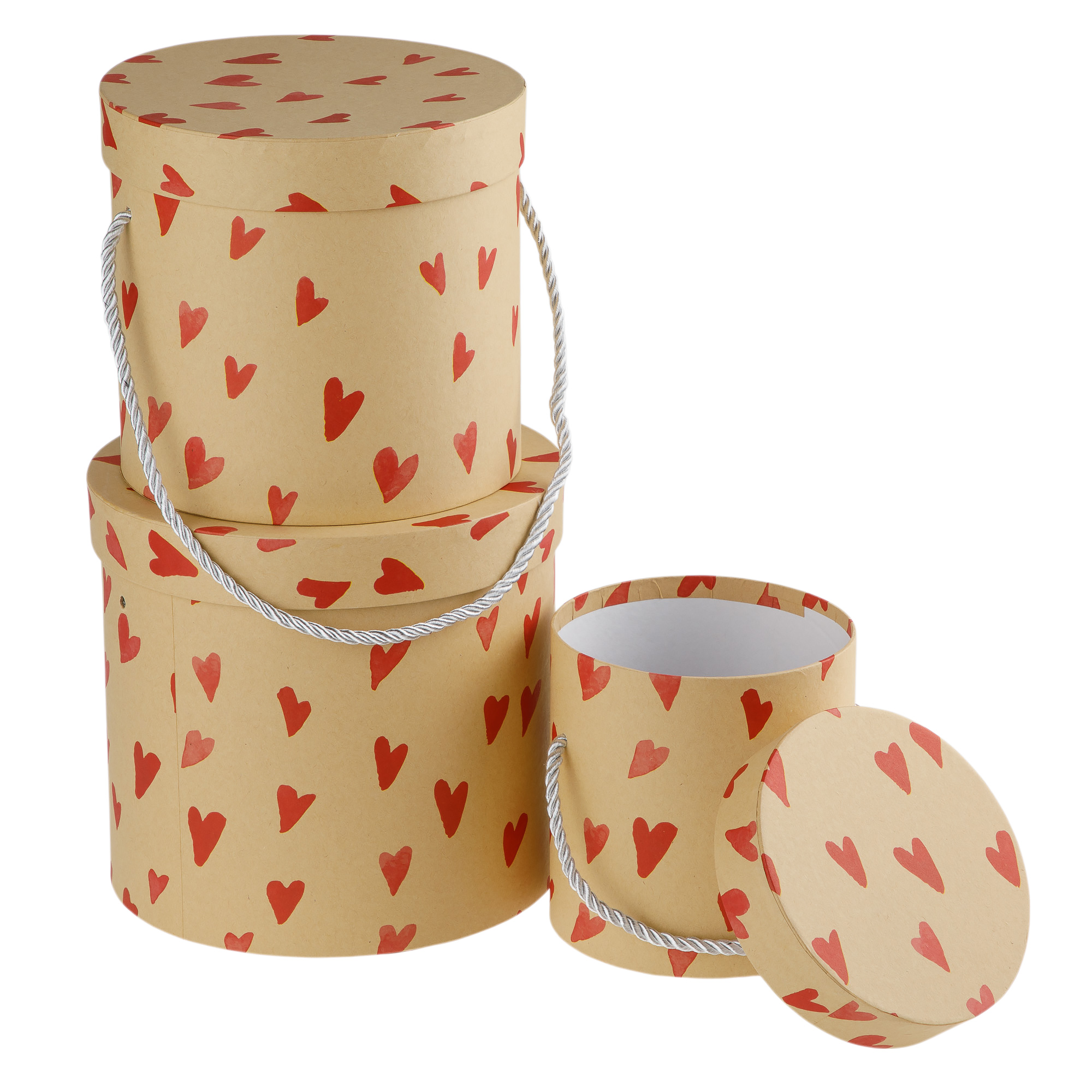 Коробка шляпная "Heart", D18,5хH17 см, D16хH15 см, D12хH12 см, набор (3 шт) Светло-коричневый