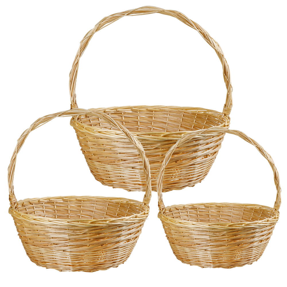 Корзина плетеная (ива), D82xH35/83 см - D66xH25/68 см, набор (3 шт) Натуральный