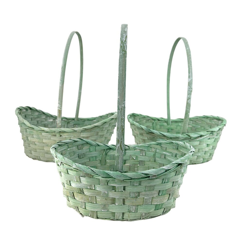 Корзина плетеная (бамбук), 33x24xH13/42 см - 26x19xH10,5/34 см, набор (3 шт) Зеленый