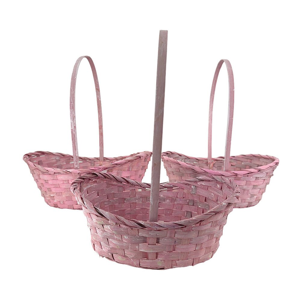 Корзина плетеная (бамбук), 33x24xH13/42 см - 26x19xH10,5/34 см, набор (3 шт) Розовый