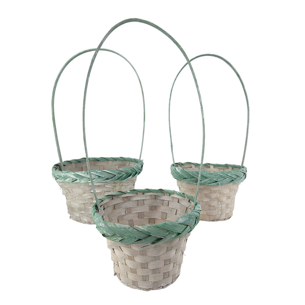 Корзина плетеная "Кант" (бамбук), D21xH12/35 см - D16xH10/31 см, набор (3 шт) Зеленый