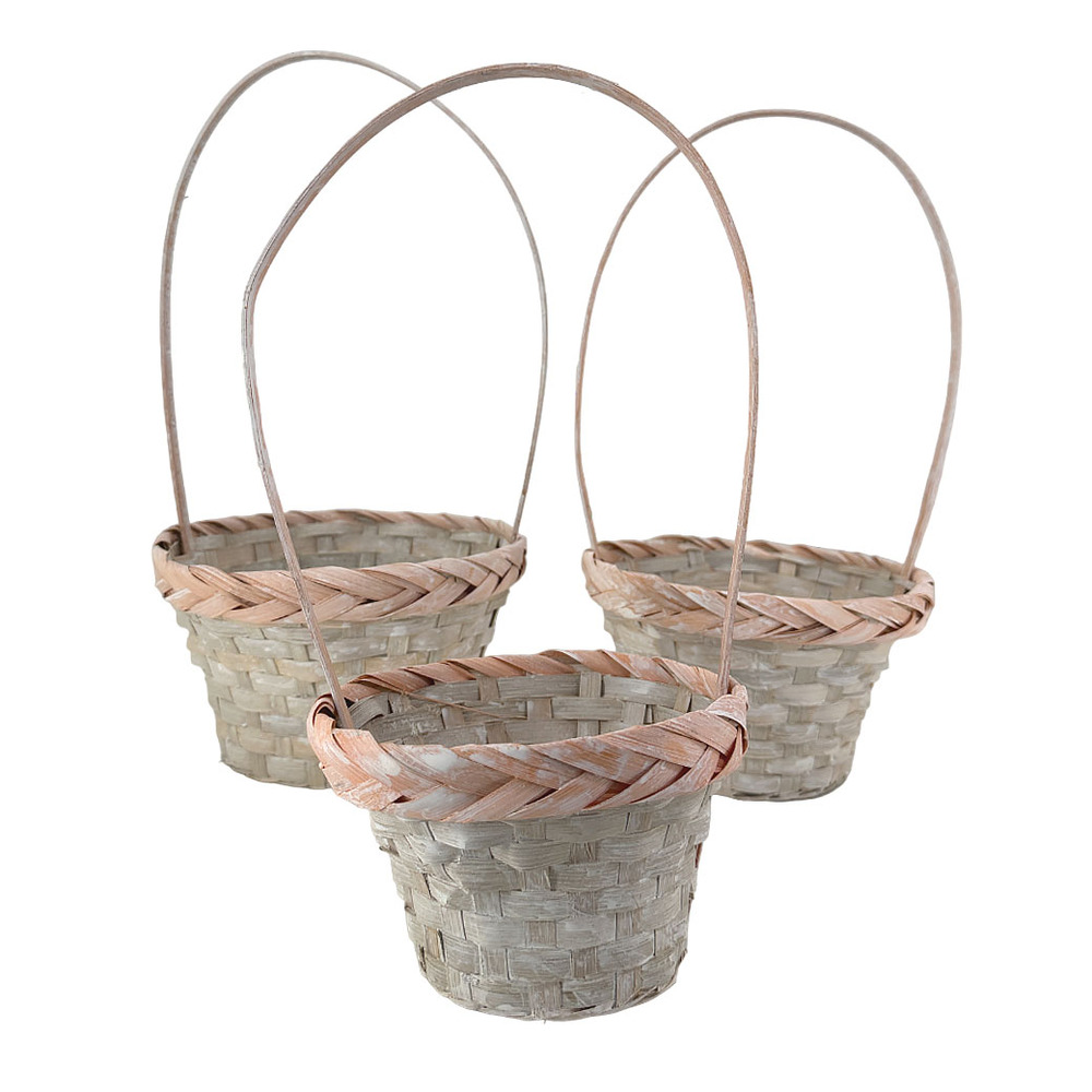 Корзина плетеная "Кант" (бамбук), D21xH12/35 см - D16xH10/31 см, набор (3 шт) Оранжевый