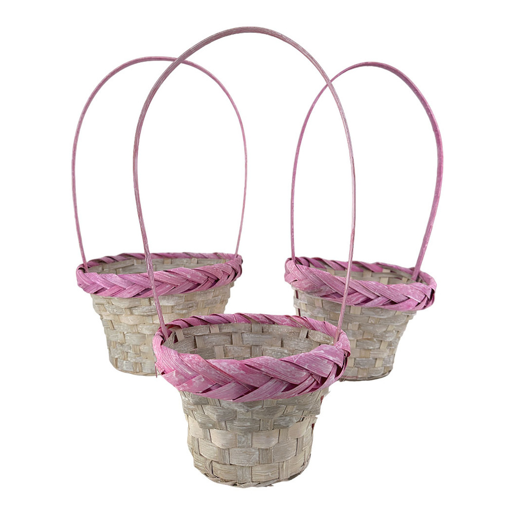Корзина плетеная "Кант" (бамбук), D21xH12/35 см - D16xH10/31 см, набор (3 шт) Розовый