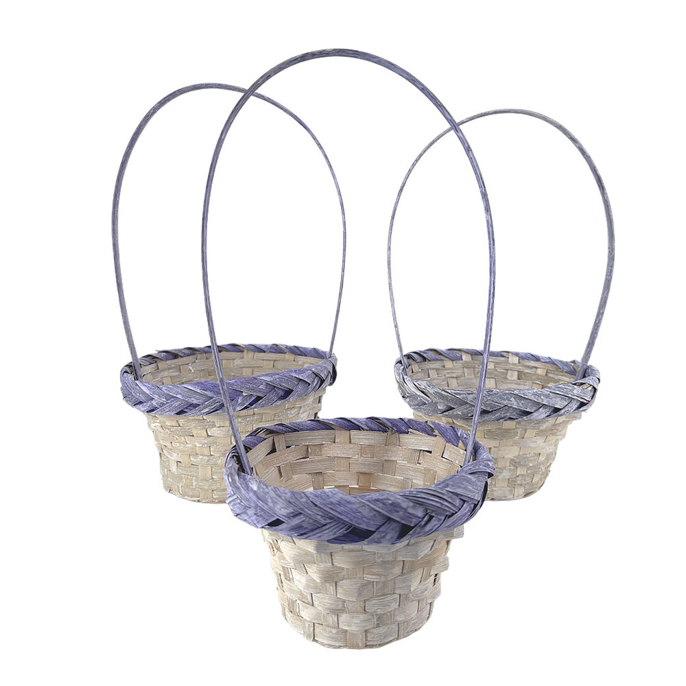 Корзина плетеная "Кант" (бамбук), D21xH12/35 см - D16xH10/31 см, набор (3 шт) Фиолетовый