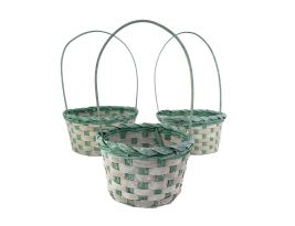Корзина плетеная "Кант" (бамбук), D21xH10/34 см - D17xH9/30 см, набор (3 шт) Зеленый
