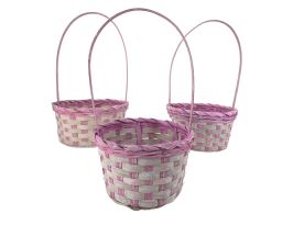Корзина плетеная "Кант" (бамбук), D21xH10/34 см - D17xH9/30 см, набор (3 шт) Розовый