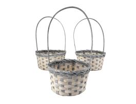 Корзина плетеная "Кант" (бамбук), D21xH10/34 см - D17xH9/30 см, набор (3 шт) Серый