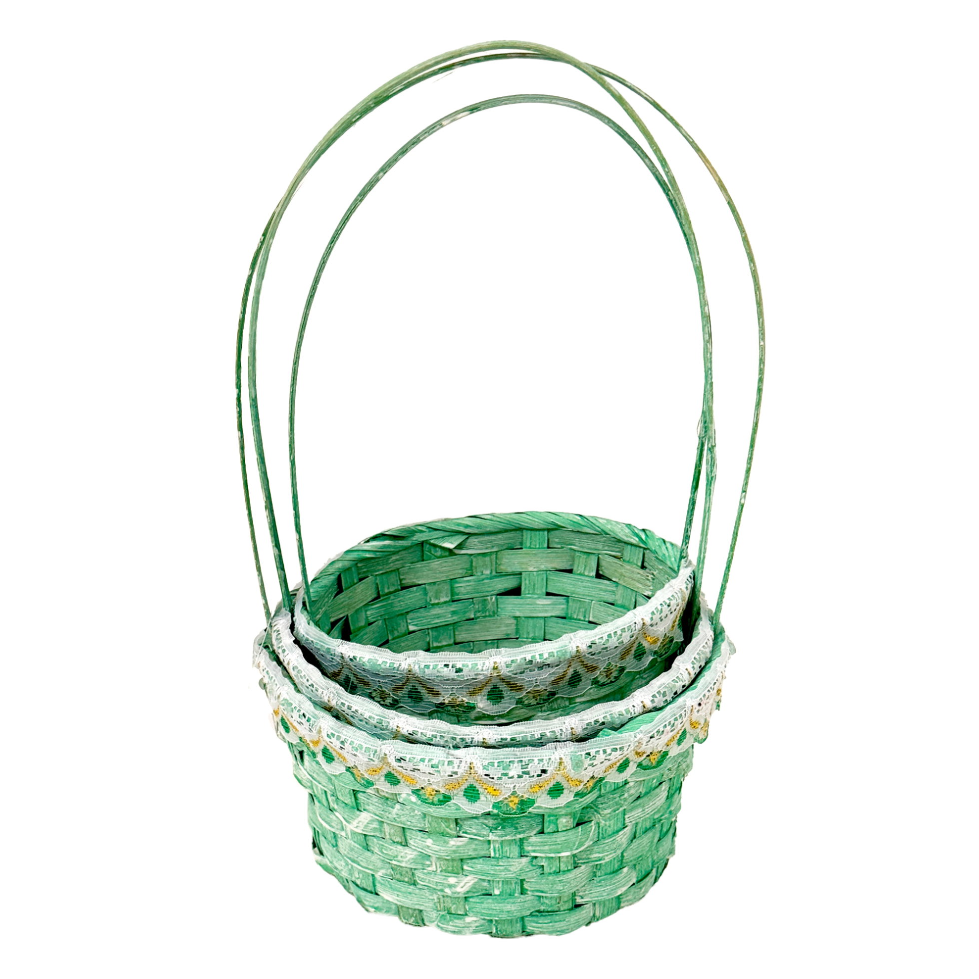 Корзина плетеная "Кант" (бамбук), D17xH9/30 см - D21xH10/34 см, набор (3 шт) Зеленый