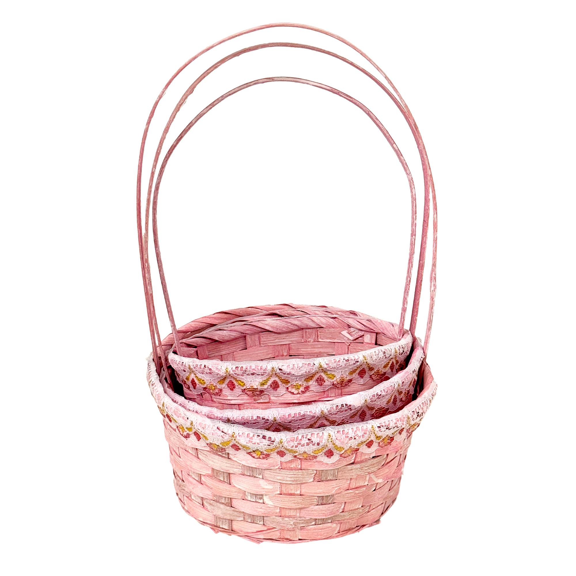 Корзина плетеная "Кант" (бамбук), D21xH10/34 см - D17xH9/30 см, набор (3 шт) Розовый