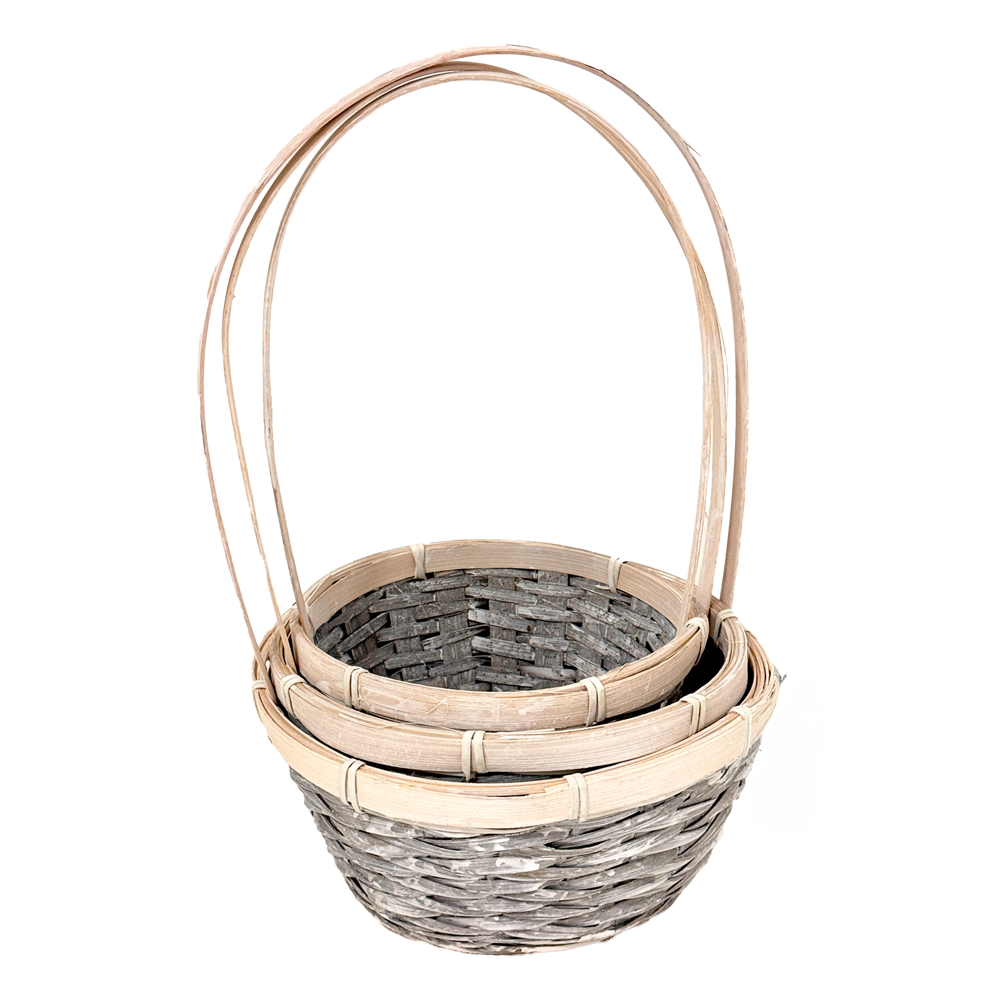 Корзина плетеная "Кант" (бамбук), D21xH10/34 см - D17xH9/30 см, набор (3 шт) Серый