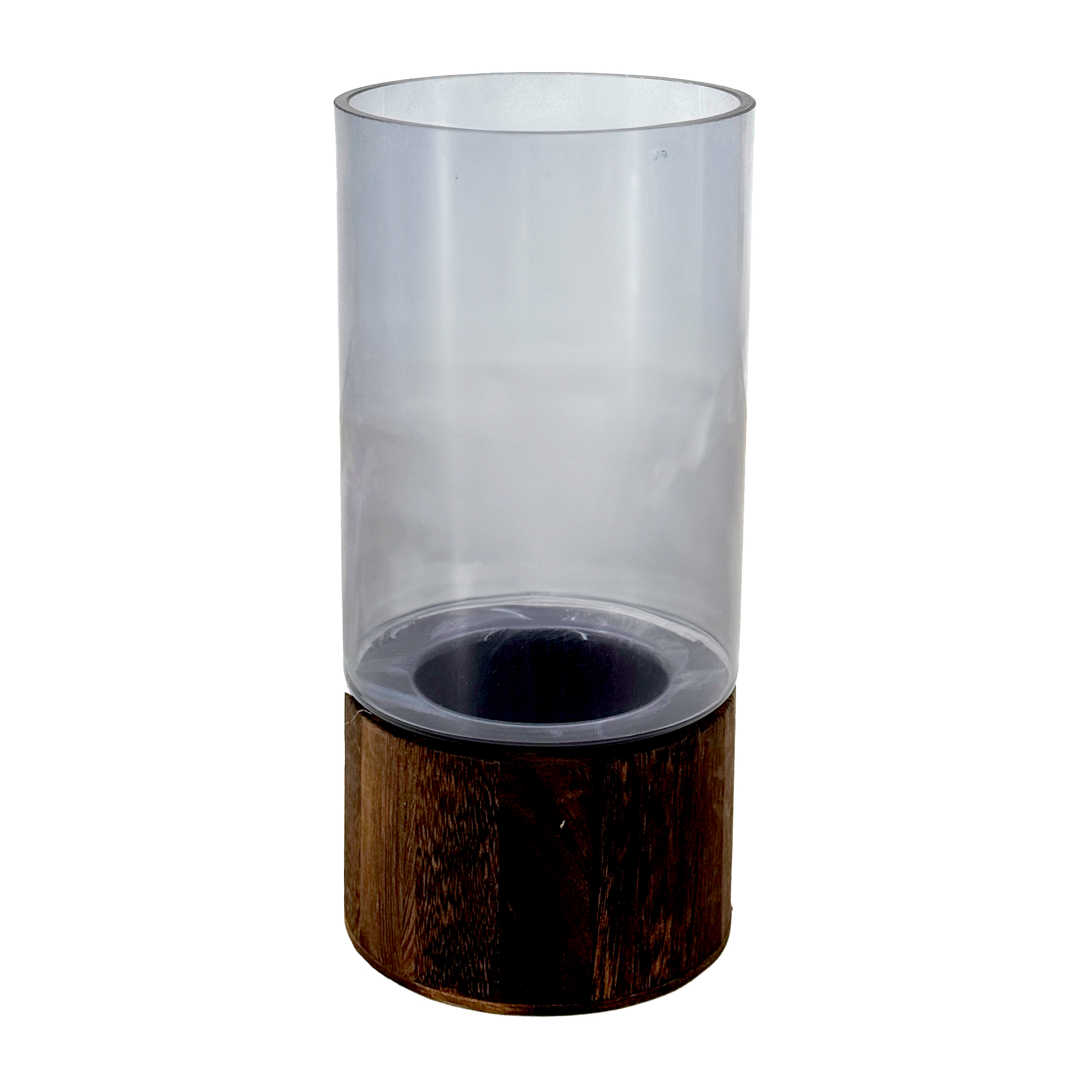 Ваза "Wood stand" (дерево, стекло), D12хH25 см, на подставке Серый