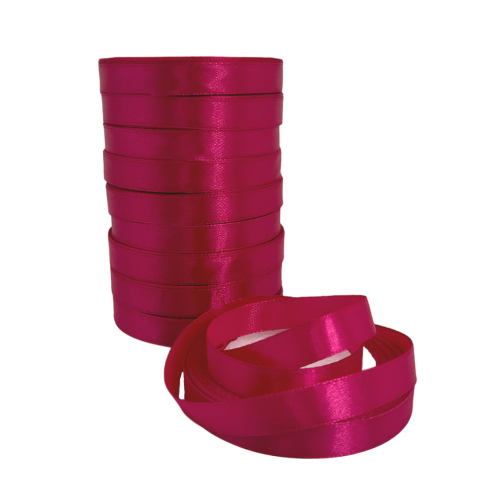 Лента атлас, 12 ммx25 ярд Малиновый