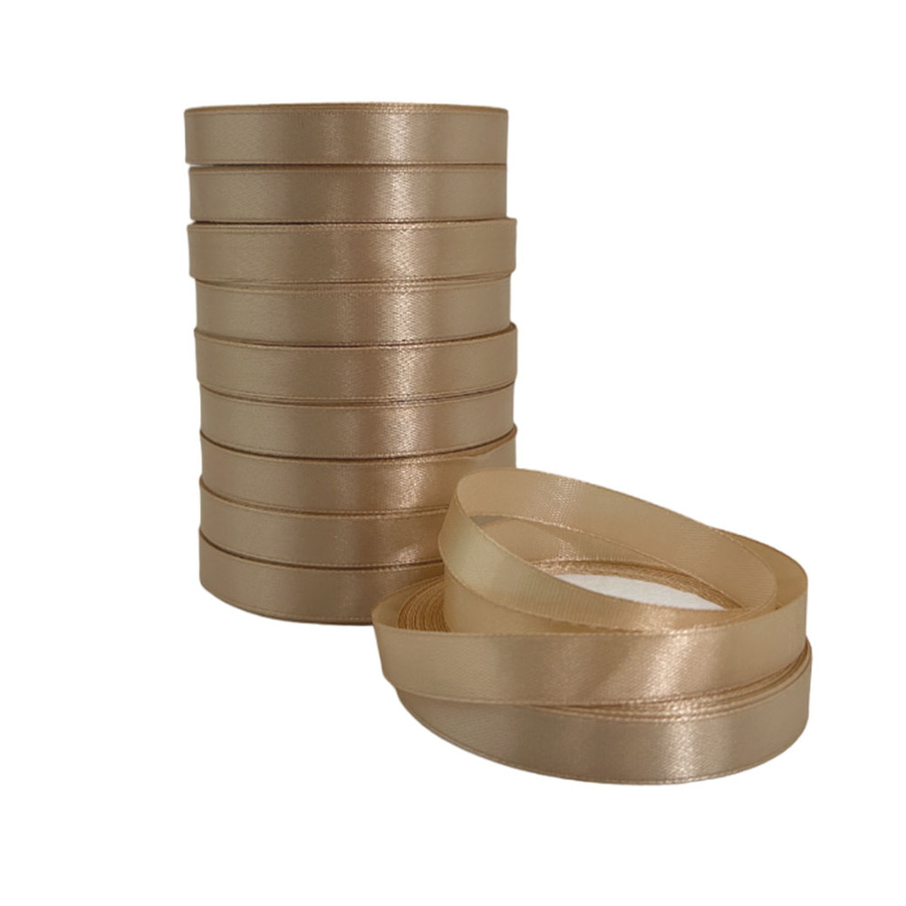 Лента атлас, 12 ммx25 ярд Карамельный