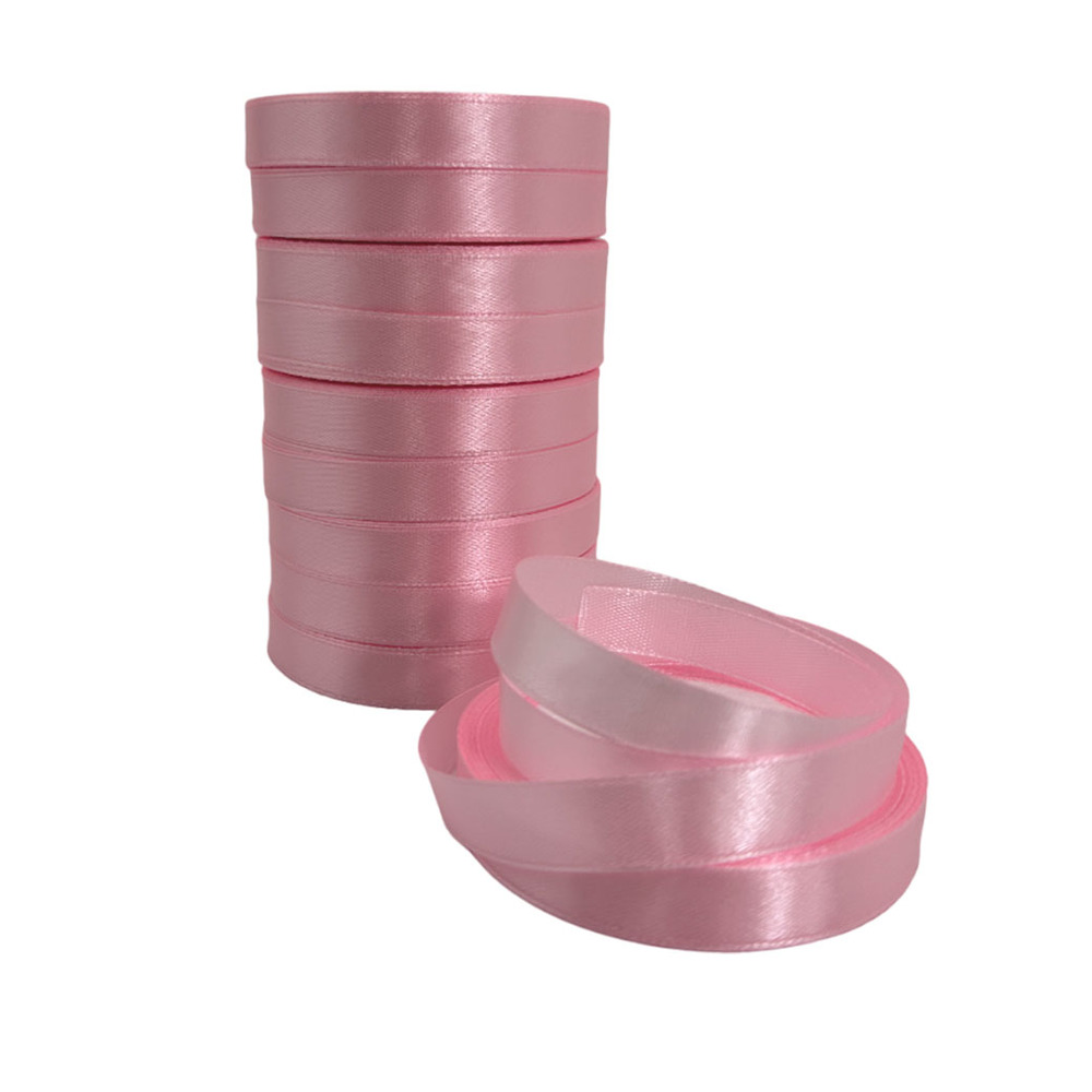 Лента атлас, 12 ммx25 ярд Светло-розовый