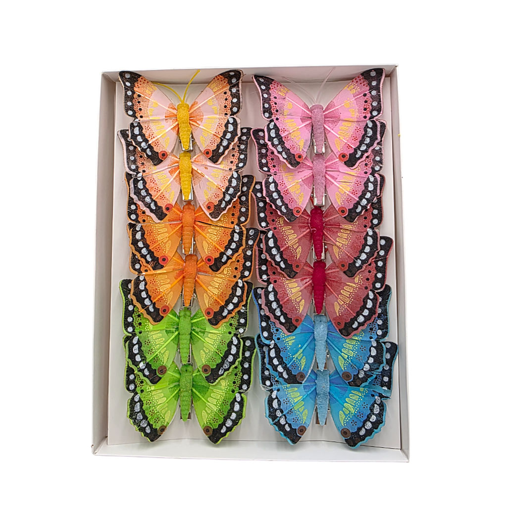 Бабочка на клипе (перо), 8 см, набор (12 шт) В ассортименте