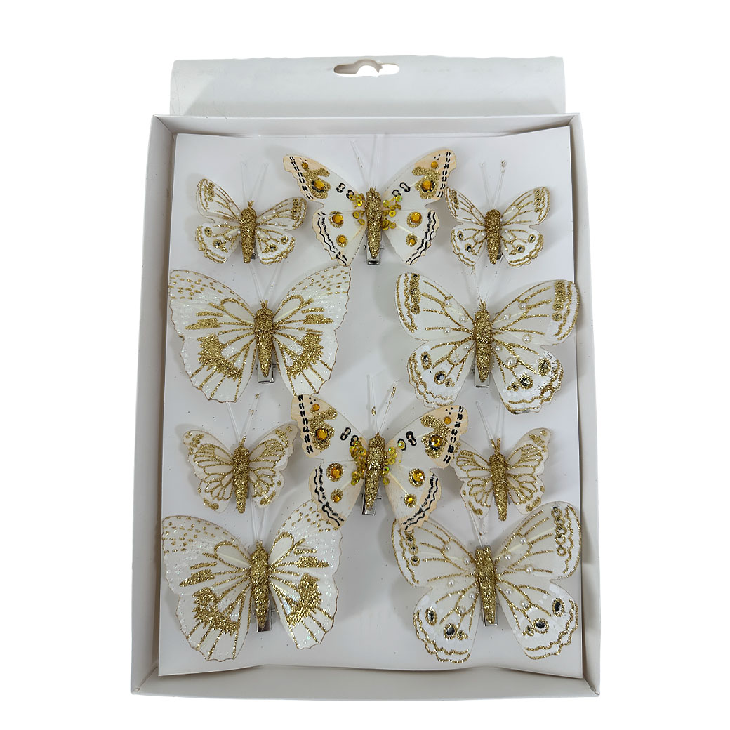 Бабочка на клипе (перо), 5-8 см, набор (10 шт), в асс. В ассортименте