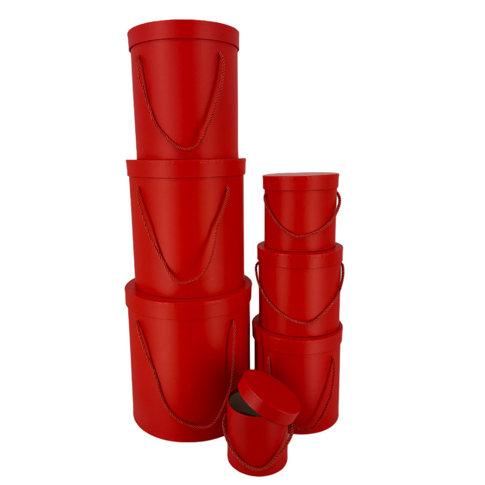 Коробка шляпная, D12xH12 см, с ручкой Красный