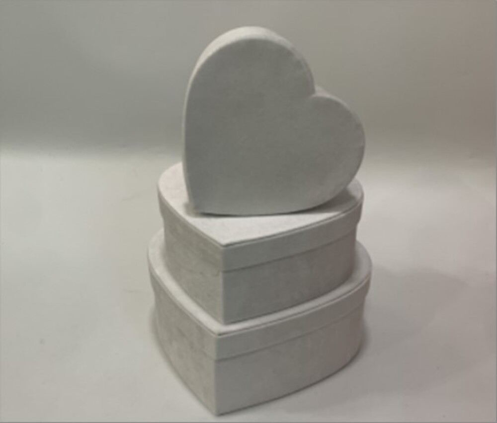 Коробка подарочная "Сердце" (бархат), 30x27,5xH12 см - 21x19,5xH8 см, набор (3 шт) Белый