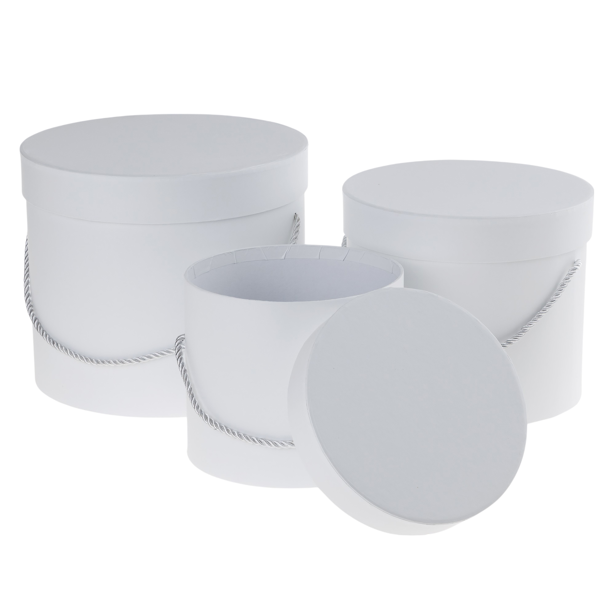 Коробка шляпная, D23xH19,5 см - D17xH14 см, набор (3 шт), с ручкой Белый