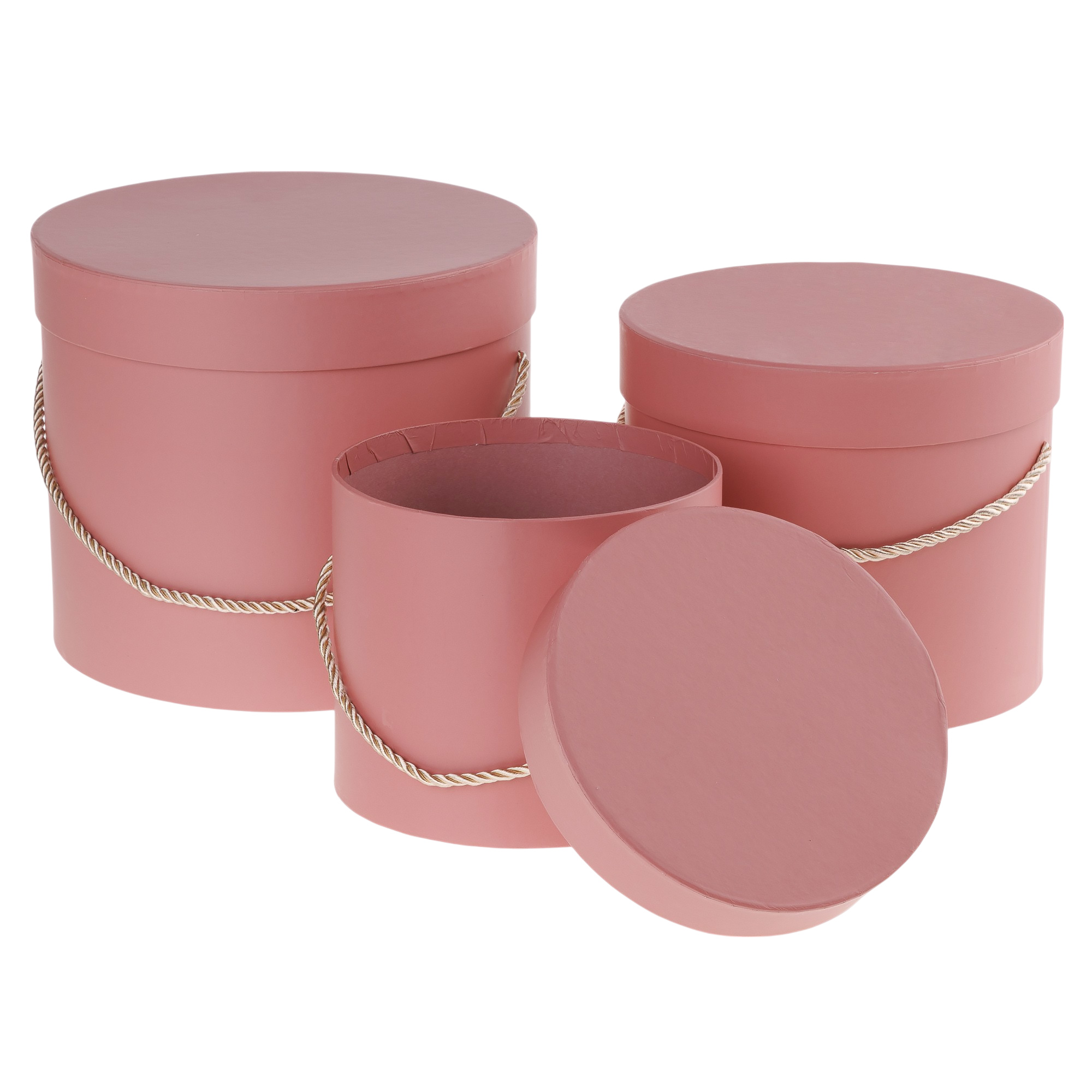 Коробка шляпная, D23xH19,5 см - D17xH14 см, набор (3 шт), с ручкой Коралловый