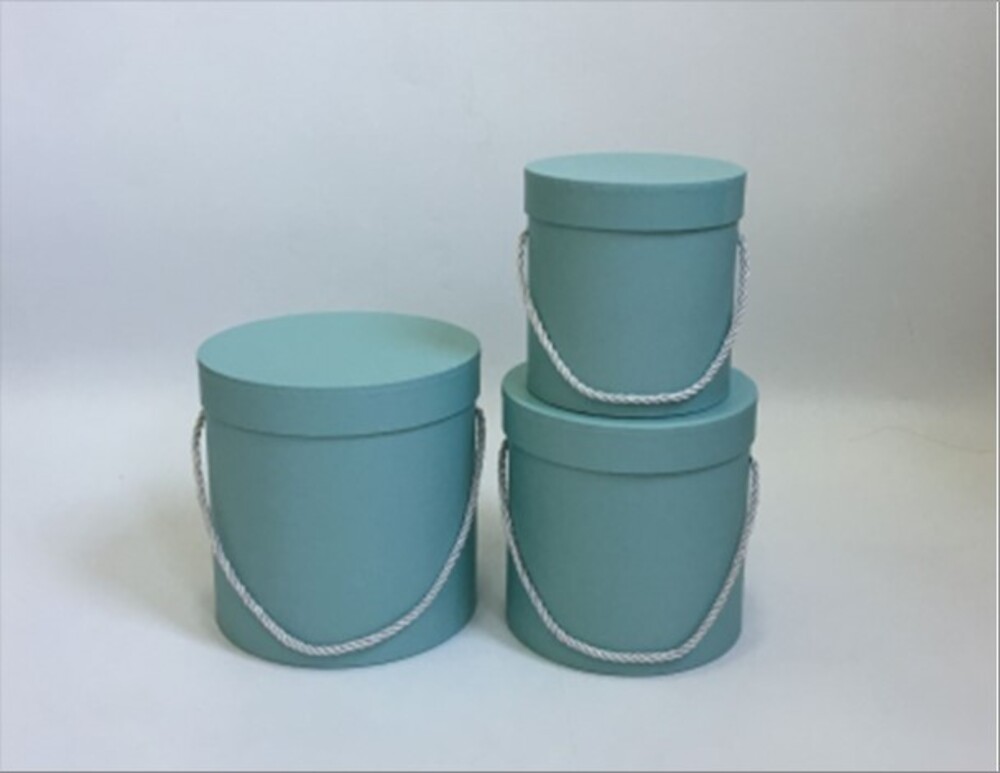 Коробка шляпная, D23xH19,5 см - D17xH14 см, набор (3 шт), с ручкой Бирюзовый