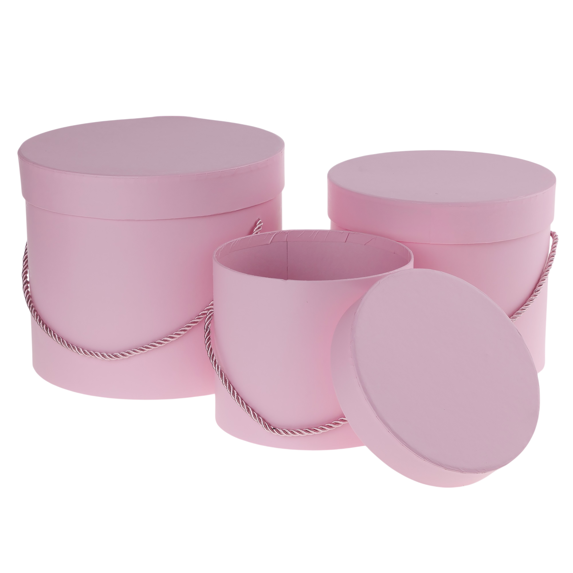 Коробка шляпная, D23xH19,5 см - D17xH14 см, набор (3 шт), с ручкой Розовый