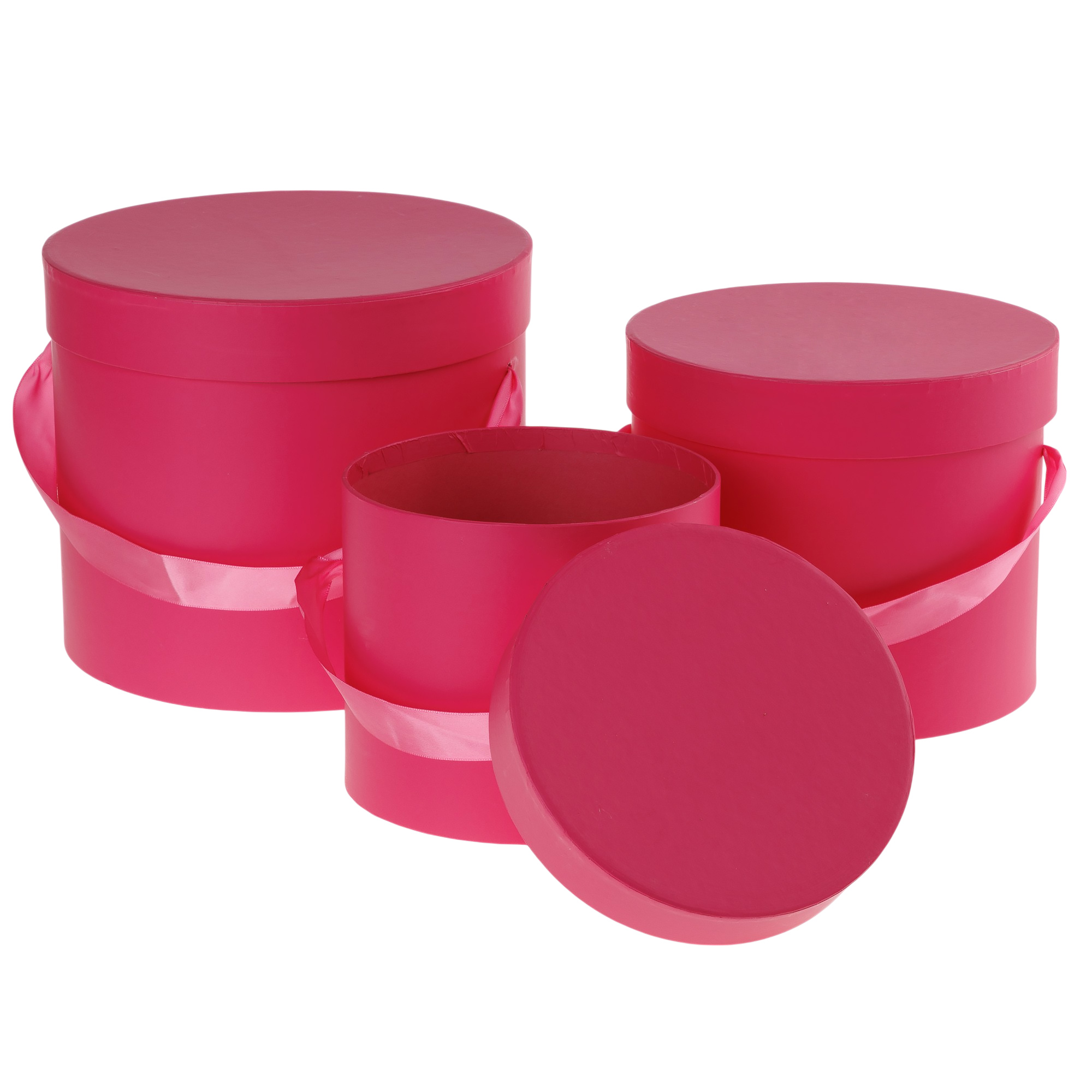 Коробка шляпная, D23xH19,5 см - D17xH14 см, набор (3 шт), с ручкой Малиновый