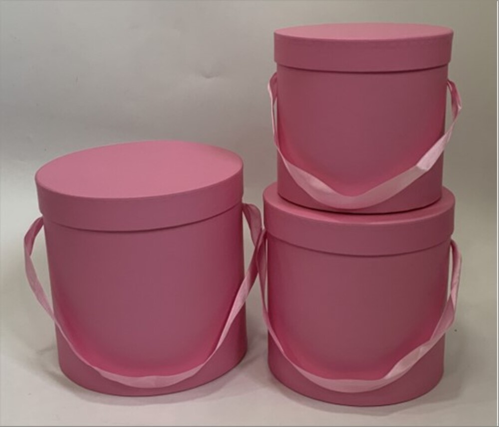 Коробка шляпная, D23xH19,5 см - D17xH14 см, набор (3 шт), с ручкой Розовый