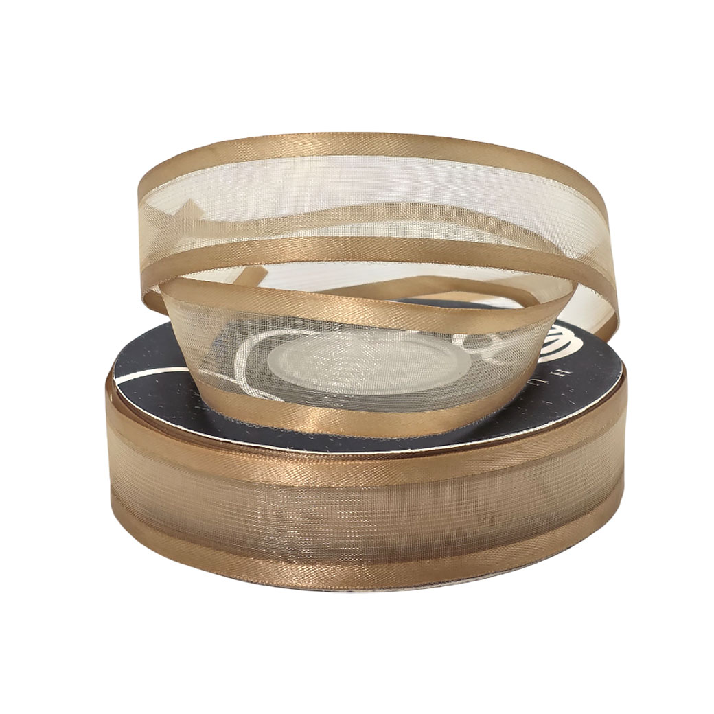 Лента органза "Шик", 25 ммx18 ярд, с окантовкой Светло-коричневый