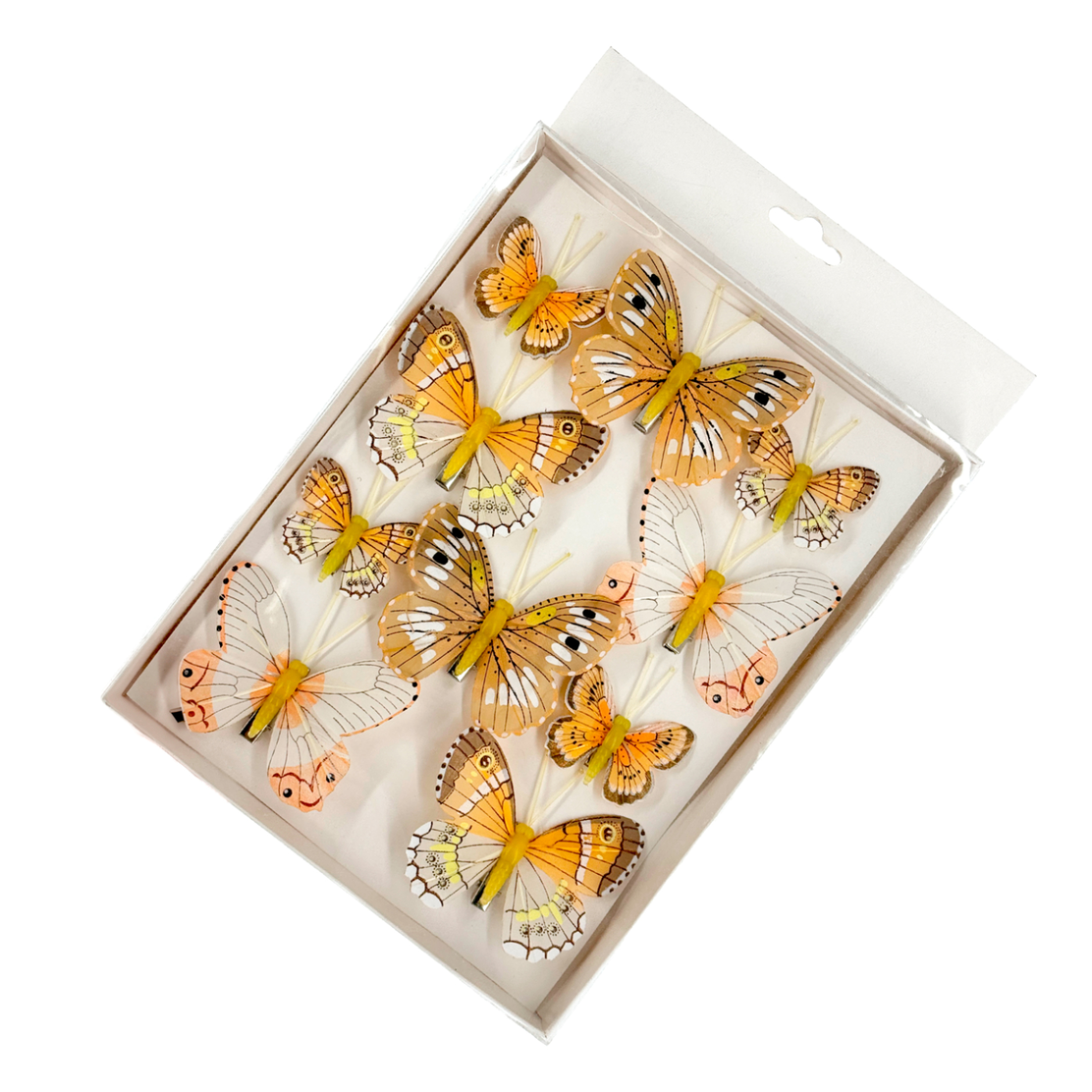 Бабочка на клипе (перо), 5-8 см, набор (10 шт), в асс. Оранжевый