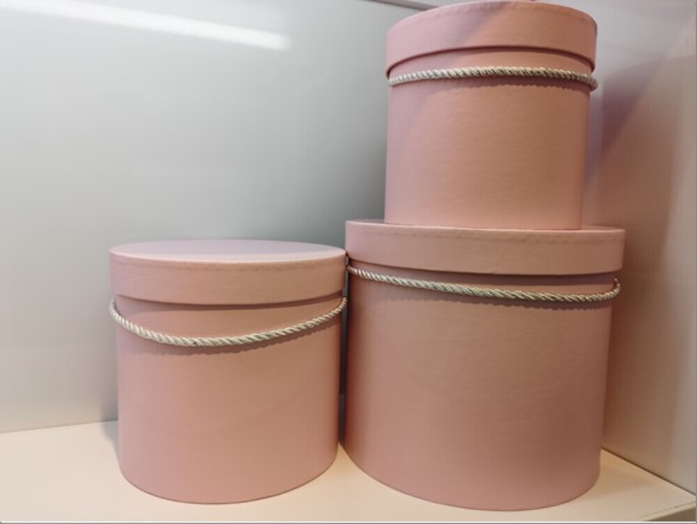 Коробка шляпная, D16xH15 см, с ручкой Розовый