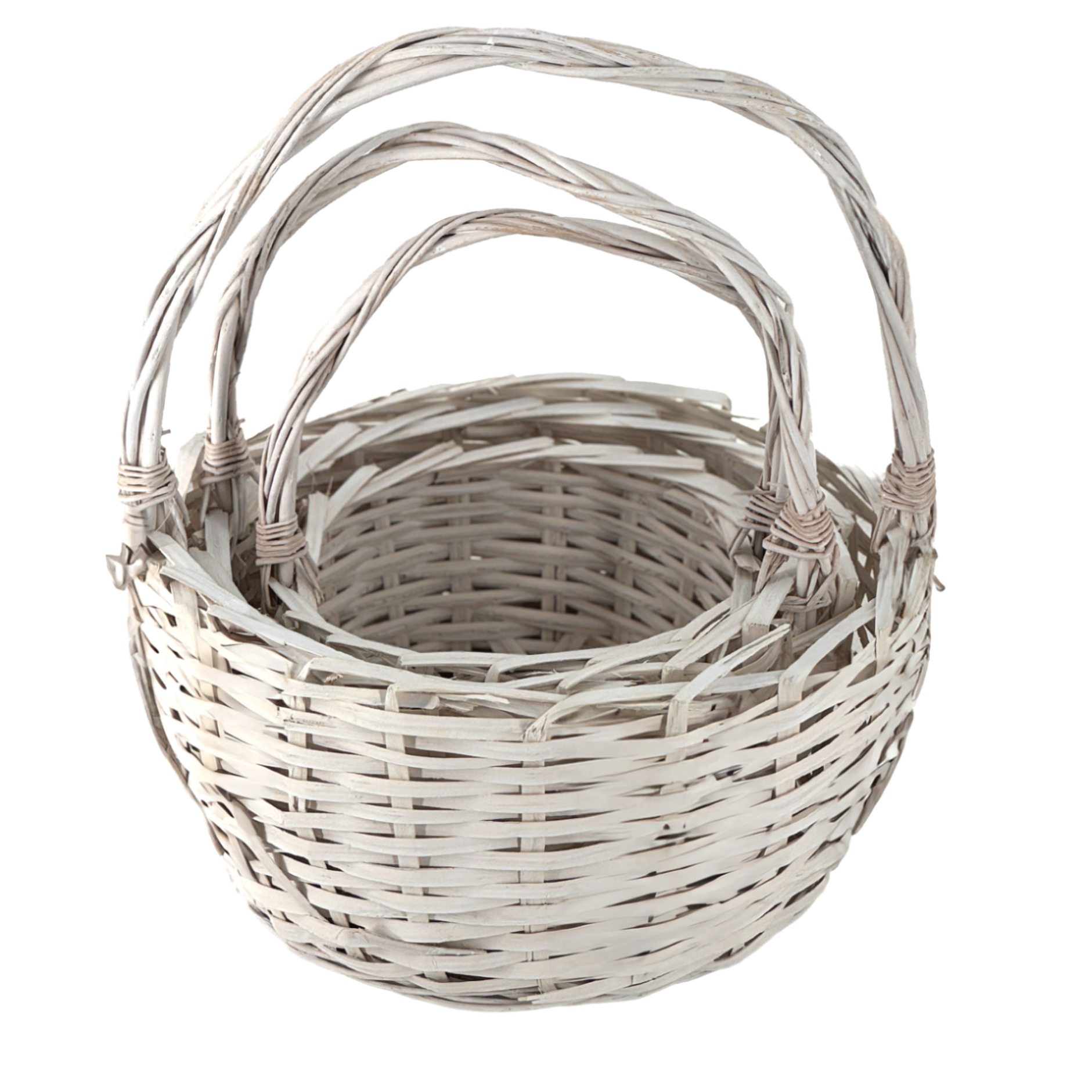 Корзина плетеная (ива), D25xH14/30 см - D38xH19/42 см, набор (3 шт) Светло-серый