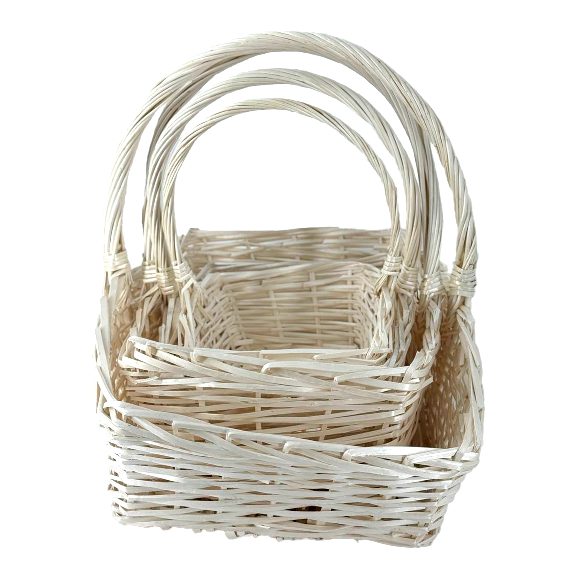 Корзина плетеная (ива), 36x25xH18/39 см - 55x42xH24/55 см, набор (4 шт) Беленый